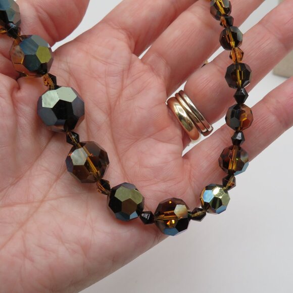 Vintage Rootbeer Aurora Borealis Beaded Necklace - Picture 10 of 12